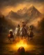 Placeholder: lost souls, the four horsemen of the apocalypse, rapture, peaceful meadow with mountains on fire in the background