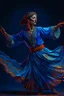 Placeholder: Ban Gogh style Title: "gypsy dancer , dancing, in blue background, insanely detailed octane render trending on artstation, 8k artistic photography, photorealistic concept art, soft natural volumetric cinematic perfect light, chiaroscuro, award-winning photograph, masterpiece, oil on canvas, Raphael, Caravaggio, Greg Rutkowski, people, beksinski, Giger