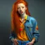 Placeholder: pretty girl, aged 18, ginger, conventionally attractive, colourful clothes, realism, jeans