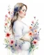 Placeholder: white background, portrait, watercolor, fine drawing, Pregnancy, flowers,