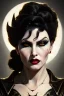 Placeholder: painting of morrigan hel as evil queen in black leather gown, feminie, angry, stern look on her face, emperious, highly detailed, digital painting, artstation, concept art, smooth, sharp focus, illustration, art by gaston bussiere and alphonse mucha