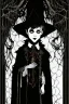 Placeholder: 7 year old boy, necromancer, friendly, looks dead, surrounded by weird smoke with eyes, wearing black robes, in the style of Harry Clarke
