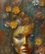 Placeholder:  an abstract painting of rusted metal and flowers, african portrait, rust, scaffolding, iron cladding, decay, mixed media, textured, anatomically correct, beautiful perfect face, sharp focus, highly detailed, injured face