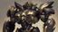 Placeholder: black mecha with golden ornaments, comic style