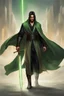 Placeholder: Full Body, Male Tan Human, Sith, Blindfold, Green and Black Robes, Handsome face, Black hair.