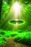 Placeholder: ufo in the middle of brazilian jungle, terror from the deep creatures, crashlanding, depth of field, light rays, mist