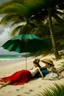 Placeholder: tropical beach two childeren and a woman lying paining neoclassism