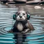 Placeholder: a cute otter swimming in a river wearing headphones