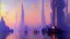 Placeholder: Space fururistic city, lake, Sci-fi, concept art, Konstantin korovin and claude monet painting