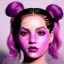 Placeholder: Rosalía artist, pink eyeliner, black makeup from the forehead to the cheeks, pigtails hair, gold rings, pink, geisha, led lights, fog, rain, latex, vibrant color, highly detailed, art stations, concept art, smooth, unreal engine 5, god rays, ray tracing, RTX, lumen lighting, ultra detail, volumetric lighting, 3d, finely drawn, high definition, high resolution.