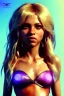 Placeholder: Shakira, artist, 30 years old, Realistic image, waist up portrait, etro style dress. Blonde, feathers, loose long hair, eyes make up, perfect, glow, circle iris. Neon colors, leds, geometric shapes. Dark background, photo studio, neon lights. Cyberpunk, concept art, smooth, unreal engine 5, god lights, ray tracing, RTX, lumen lighting, ultra detail, volumetric lighting, 3d, finely drawn, high definition, 4k.