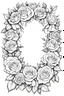 Placeholder: Outline art for wreath from roses. Coloring pages with wreath from roses. white backgroud. Sketch style, full body, only use outline, clean line art, white background, no shadows and clear and well outlined. black outline, black and white only. only outline should be black everything else should be white