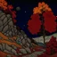 Placeholder: Autumn colors, peaceful, Egon Schiele, Max Ernst, night sky filled with galaxies and stars, rocks, trees, flowers, one-line drawing, sharp focus, 8k, deep 3d field, intricate, ornate, one million strokes