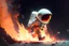 Placeholder: یک کارکتر کوچولو آتشین سوار بر فضا پیما و در حال حرکت به سمت ماه