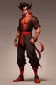 Placeholder: Full Body, Male Tiefling, monk, body shape as Super Sayian Goku, boxer pose, dark outfit colour theme, Handsome face