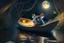 Placeholder: portrait of handsome mouse in cheese boat, in moonlit forest by stream, book illustration, fine detail, 4k, trending, volumetric light, depth of field