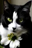 Placeholder: black cat with white flower