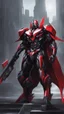 Placeholder: A close picture to Mix between symbiote and machine and batman in transformers cyborg with black metal and red details armor in solo leveling shadow art style with red details detailsis in fantasy world