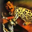 Placeholder: Salvador Dali with his pet ocelot Babou , hypperealism , surrealism , outlandish painting , extreme painting , high definition , high detailed, vivid deep colours, complex ,oil on canvas ,16k, focus, close up, fantasy view , a masterpiece by Salvador Dali himself