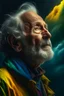 Placeholder: An old man portrait looking up bright color palette, high detail, perfect by composition, gcinematic shot, intricate details, a cloudy stormy weather in the background