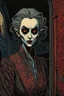 Placeholder: museum quality color woodcut of a sewer dwelling Nosferatu vagabond female vampire with highly detailed hair and facial features , in the style of Gustave Baumann, with a fine art , graphic novel aesthetic, highly detailed, finely cut ,8k render,