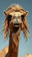 Placeholder: Camel with human look face and long hair and beard looks like an ancient Sumerian gods