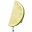 Placeholder: floating Lime wedge dripping a single droplet, side view photographic