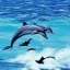 Placeholder: A surreal picture of an ocean scene where the Dolphins fly like bird's