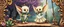 Placeholder: gods own sacred geometry embroidered patterns, two totally symmetric fluffy angel robot gremlin slug nice cheerleader singing on ornate carved magical bridge in garden , full body portrait strong aura, oil painting and air brush, in swing net