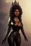 Placeholder: Pam Grier as evil queen in black leather, leather, busty, cleavage, angry, stern look. character design by cory loftis, fenghua zhong, ryohei hase, ismail inceoglu and ruan jia. unreal engine 5, artistic lighting, highly detailed, photorealistic, fantasy