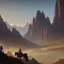 Placeholder:  mountains with medieval knight traveling on a horse in the background