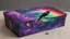 Placeholder: a box 10 cm long by 5 cm wide and 25 cm high, drawn on a box on all sides, space, tress, planets, crow galaxies a lot of colours purple, green and red, realistic