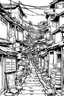 Placeholder: Tokyo shanty town, line arts, manga style