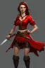 Placeholder: a young witch in a red low-cut short skirt, with a sword in one hand, photorealistic, delicate detail.