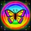 Placeholder: rainbow cartoon butterfly 700 x 700 logo circle, realistic, van Gogh volumetric lighting, game of thrones