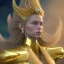 Placeholder: beautiful cosmic golden male, long hair, nice smiling, delicate colors, beautiful glamour galactic golden dress, ultra sharp focus, 8k, unreal engine 5, extremely sharp detail, light effect, soft light atmosphere of a spaceship, smooth, full of details, face in front, complete vision of face and body