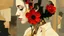 Placeholder: Abstract art, collage, mixed media, double exposure, portrait motherhood, red flower, collage