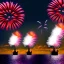 Placeholder: Offshore Windkraftanlage mit Feuerwerk im Hintergrund