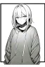 Placeholder: thoughtful girl in a loose sweatshirt, line arts, greyscale