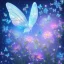 Placeholder: garden with subtle cristal transparent bright glitter blue butterfly, light, galactic, subtle flowers