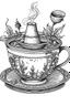 Placeholder: Outline art for coloring page, A SHORT CIGARETTE. A TURKISH TEACUP, coloring page, white background, Sketch style, only use outline, clean line art, white background, no shadows, no shading, no color, clear