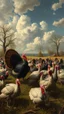 Placeholder: Hieronymus Bosch style , field full of turkeys