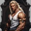 Placeholder: handsome warrior king, muscular, long blonde hair, male age 30, wearing jeans and a white shirt, tan skin, tattoos,photorealistic 4k dark fantasy