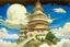 Placeholder: A white dragon palace in the sky painted by Frank Lloyd Wright