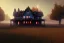 Placeholder: farmhouse, a quiet place movie , run down, residental homes , night time, destroyed buildings , unity, scriptable render pipeline , red tone , volumetric , blue emission , faded fog , lighting.