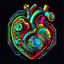 Placeholder: FLAT VECTOR LAYERED 2-D MULTICOLORED COMPLIMENTARY NEON MECHANICAL HUMAN HEART, METALLIC,