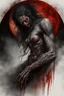 Placeholder: A dramatic digital painting portraying a horror monster under the Red Moon, veins pulsing, claws of temptation visible, soul in turmoil. In the style of Luis Royo and Boris Vallejo, vivid colors, swirling brushstrokes, highly detailed, 8k resolution, surrealistic., juicy emotions, painting, gloomy fantasy, gloomy day, dark world, portrait, oil and graphite, wide strokes, a weaving frame around, by Ryohei Hase, Agnes Cecile, Raymond Swanland, Anne Bachelier