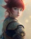 Placeholder: Detailed anime child girl, red hair, dragon scale armour, intricate details, full body portrait, keep head in frame, slight smile, black Japanese motif, concept art, highly detailed, digital painting, concept art, sharp focus, illustration, art by Yoji Shinkawa, WLOP and greg rutkowski and alphonse mucha and artgerm and yanjun Chen and Junji ito and Makoto Shinkai, HDR, octane render, dark background