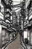 Placeholder: Tokyo alleys, greyscale, line arts, fine line