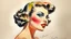 Placeholder: watercolor pin-up drawing, bright makeup, 1945 babette hairstyle, clear lines, fine rendering, 3D